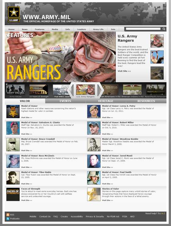 Army.mil Features page design