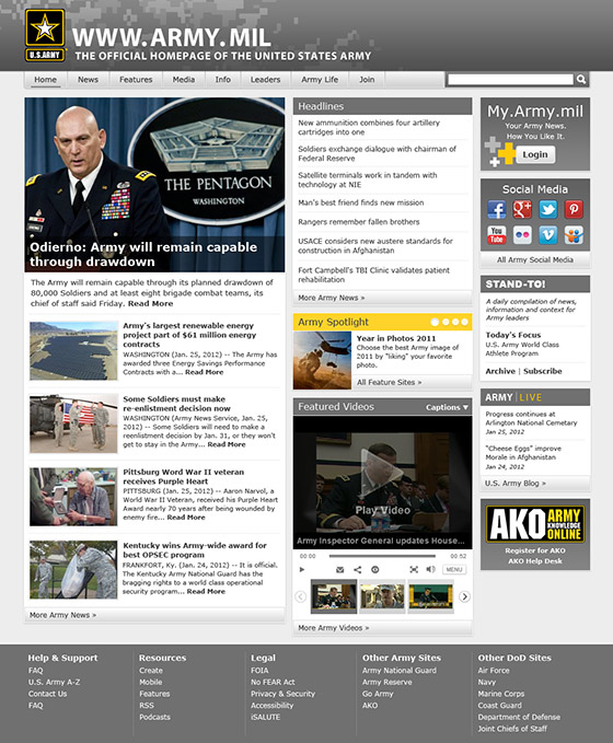 Army.mil homepage design