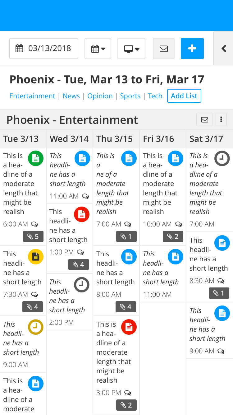 CMS mobile planning calendar design